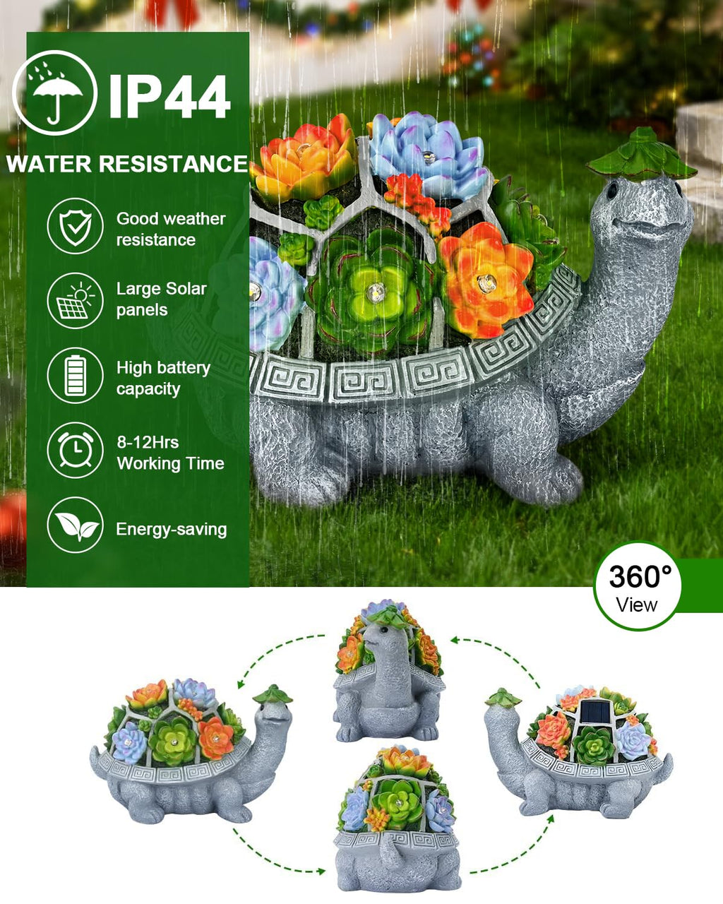 11 Inch Large Solar Turtle Garden Statue Light Outdoor Decor for Yard Patio Gift for Mom Grandma