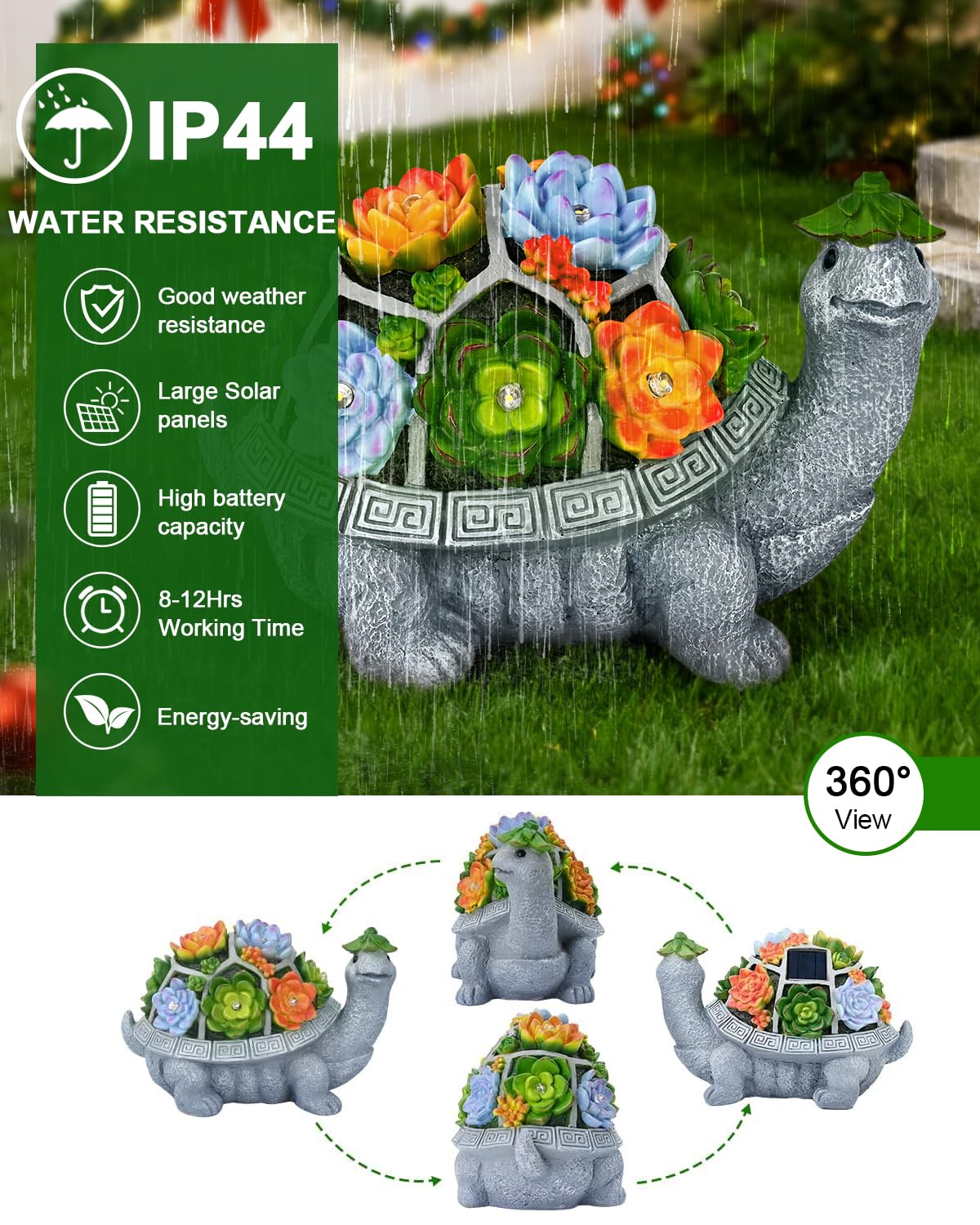 11 Inch Large Solar Turtle Garden Statue Light Outdoor Decor for Yard Patio Gift for Mom Grandma