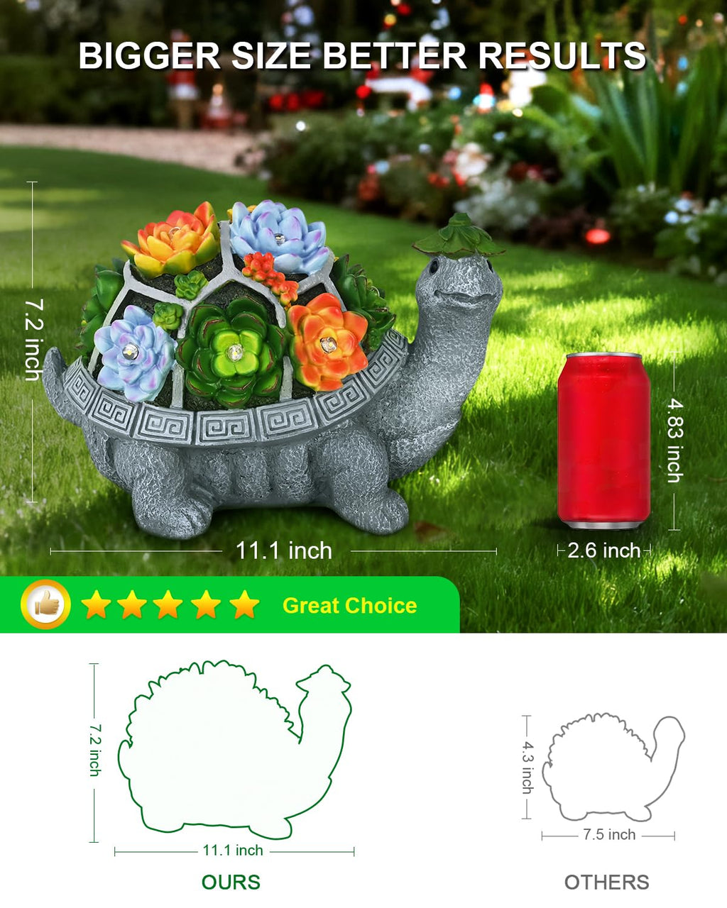 11 Inch Large Solar Turtle Garden Statue Light Outdoor Decor for Yard Patio Gift for Mom Grandma