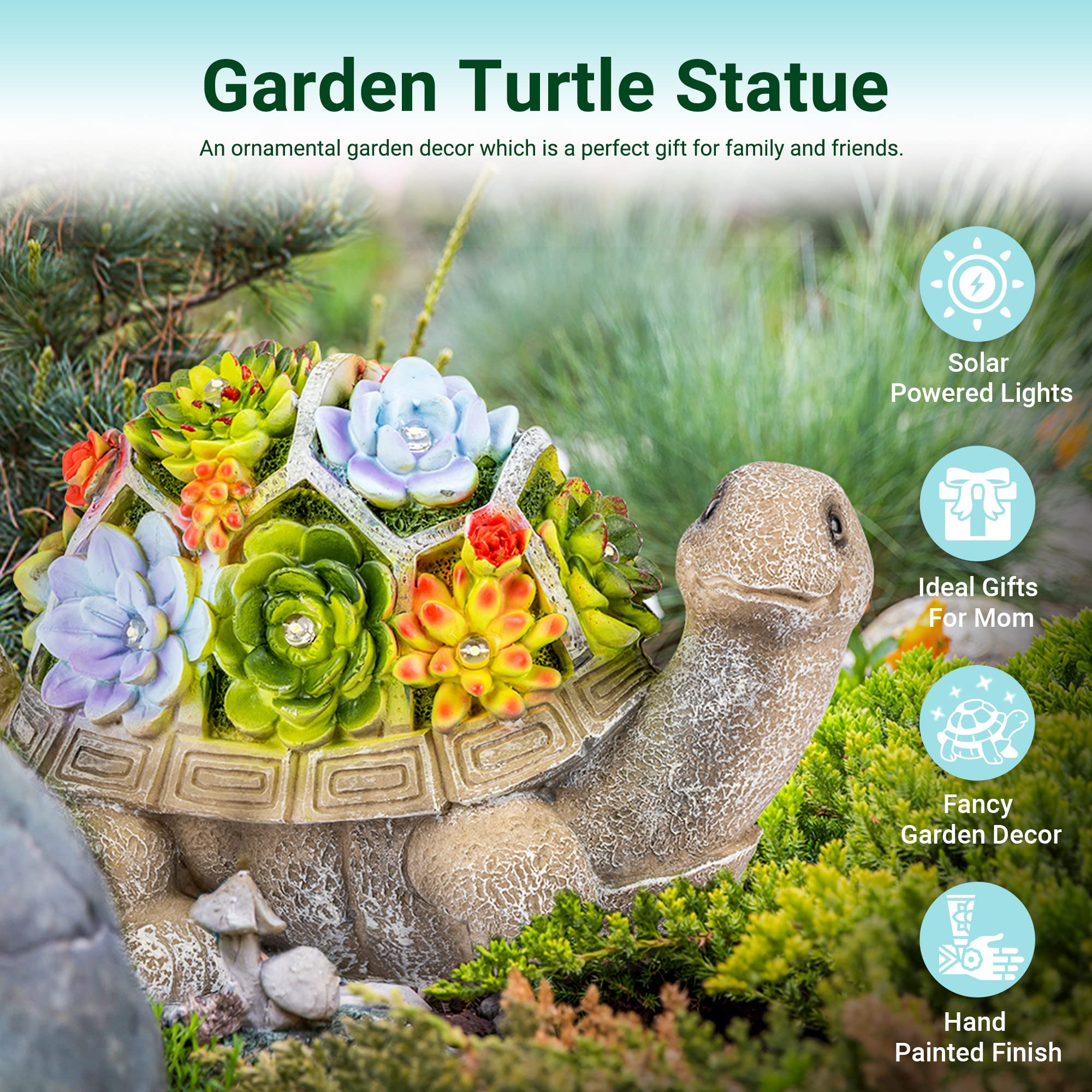 Solar Turtle Garden Statue Light Outdoor Yard Decor Gift for Mom Women Grandma