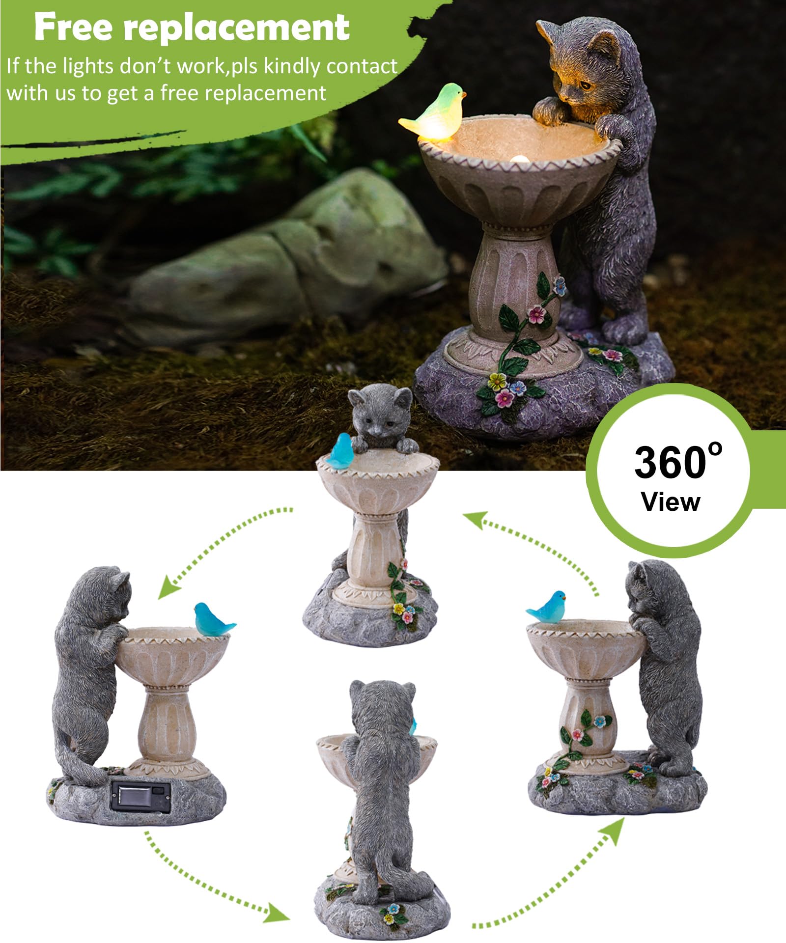 Solar Cat Garden Statue Light IP44 Weatherproof Outdoor Decor Gift for Mom Grandma