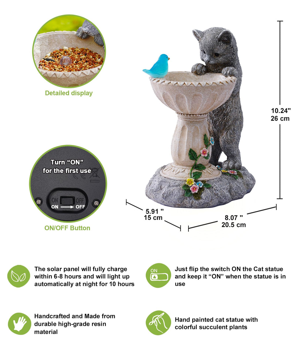 Solar Cat Garden Statue Light IP44 Weatherproof Outdoor Decor Gift for Mom Grandma