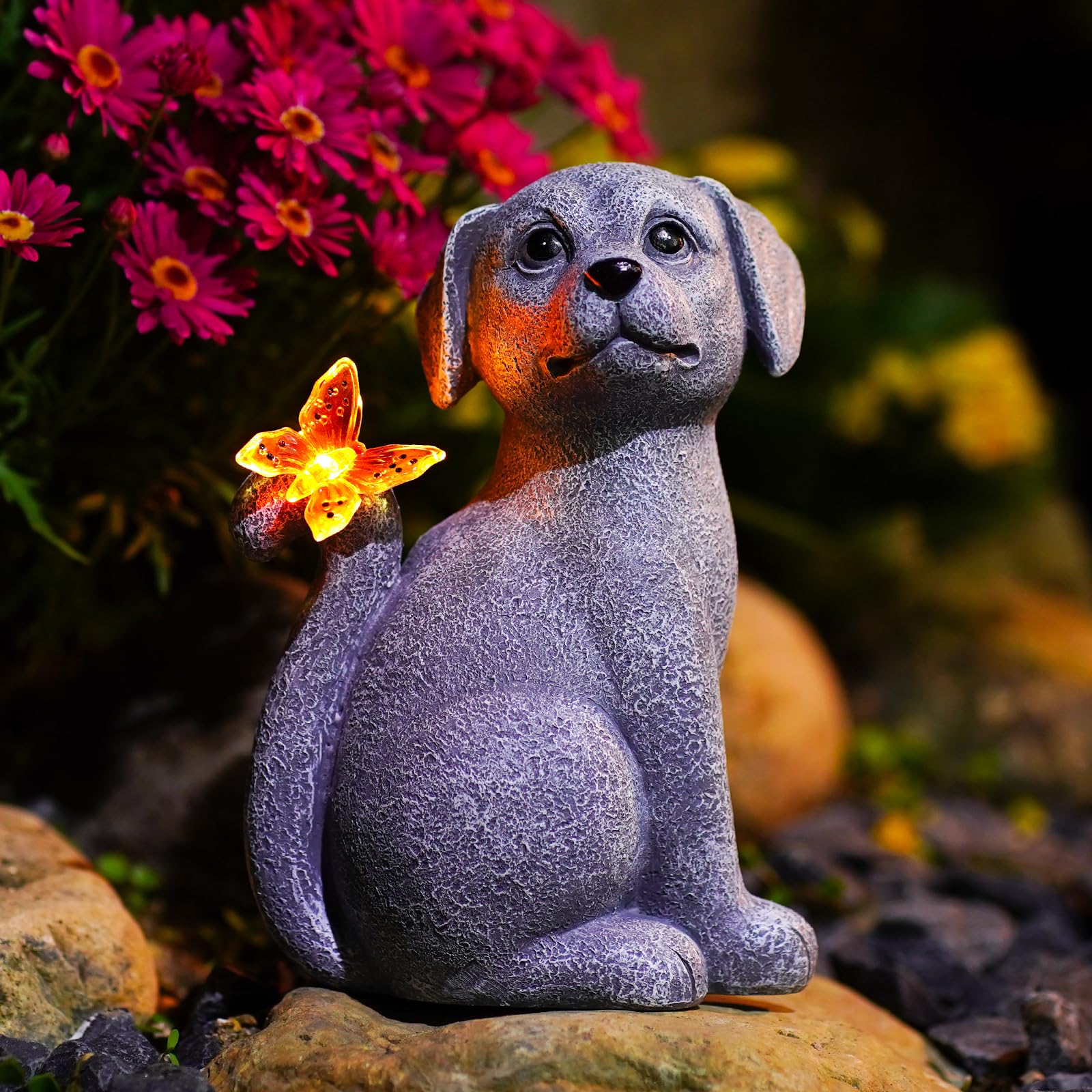 Solar Cat with Butterfly Garden Statue Light Outdoor Yard Decor Gift for Mom Grandma