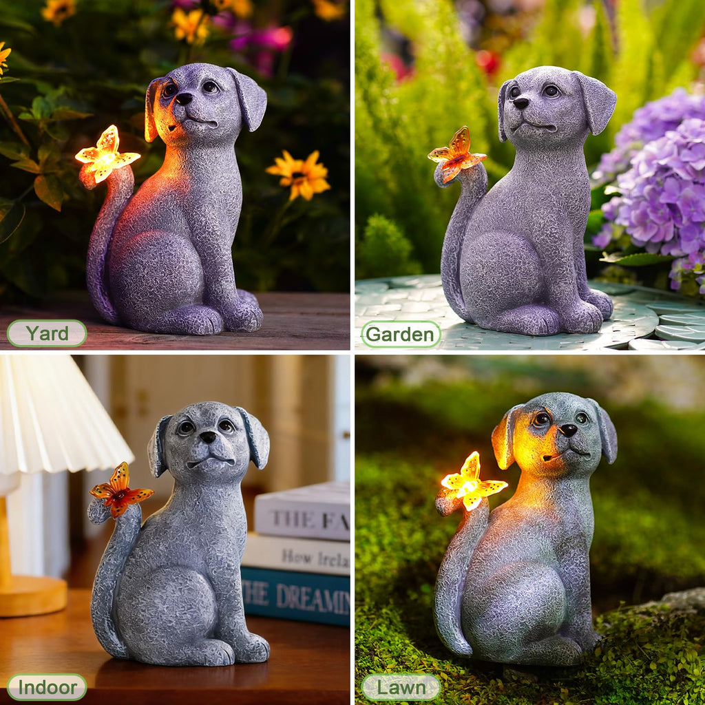Solar Cat with Butterfly Garden Statue Light Outdoor Yard Decor Gift for Mom Grandma
