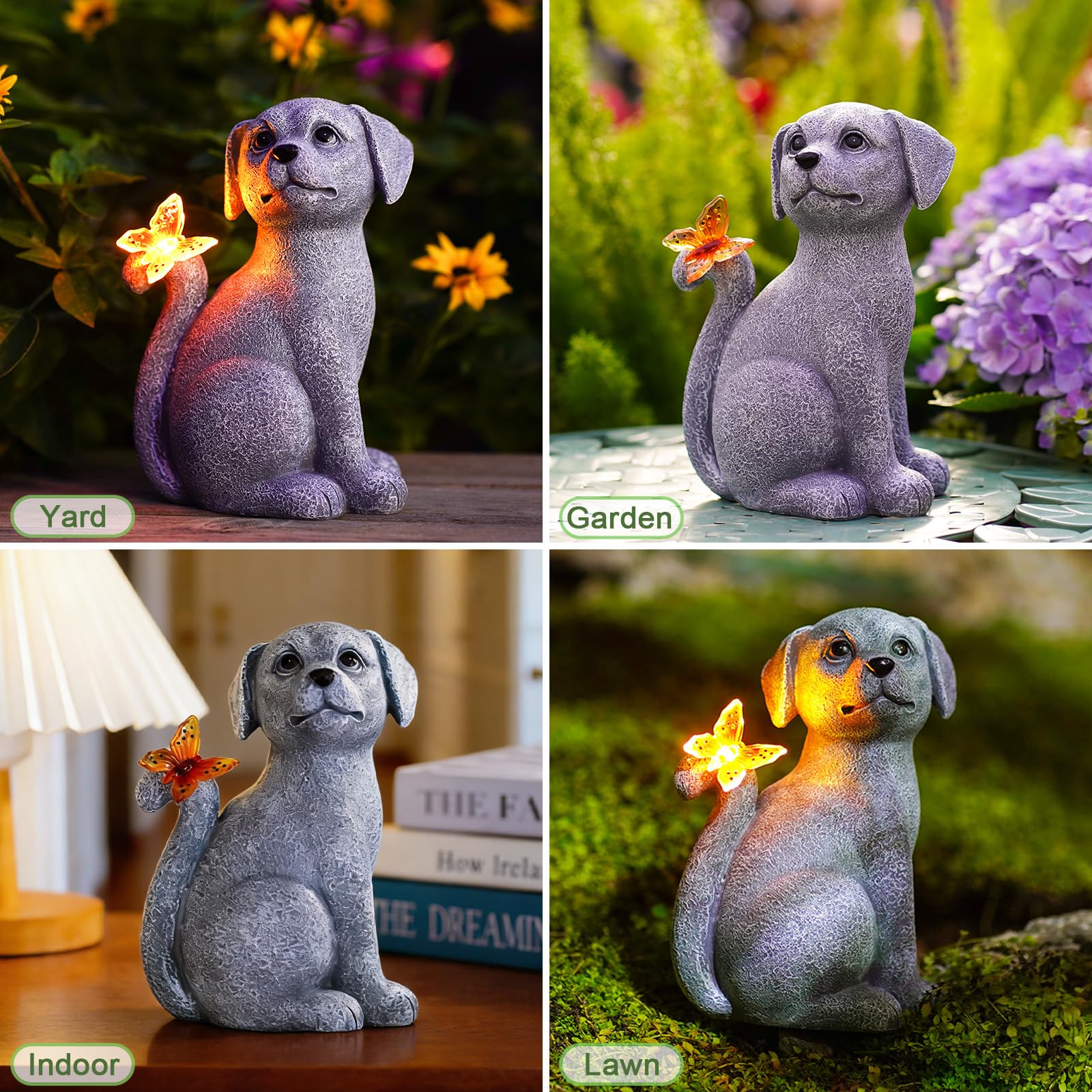 Solar Cat with Butterfly Garden Statue Light Outdoor Yard Decor Gift for Mom Grandma