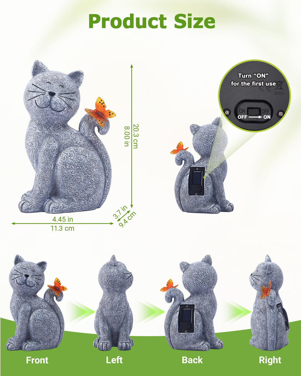 Solar Cat with Butterfly Garden Statue Light Outdoor Yard Decor Gift for Mom Grandma