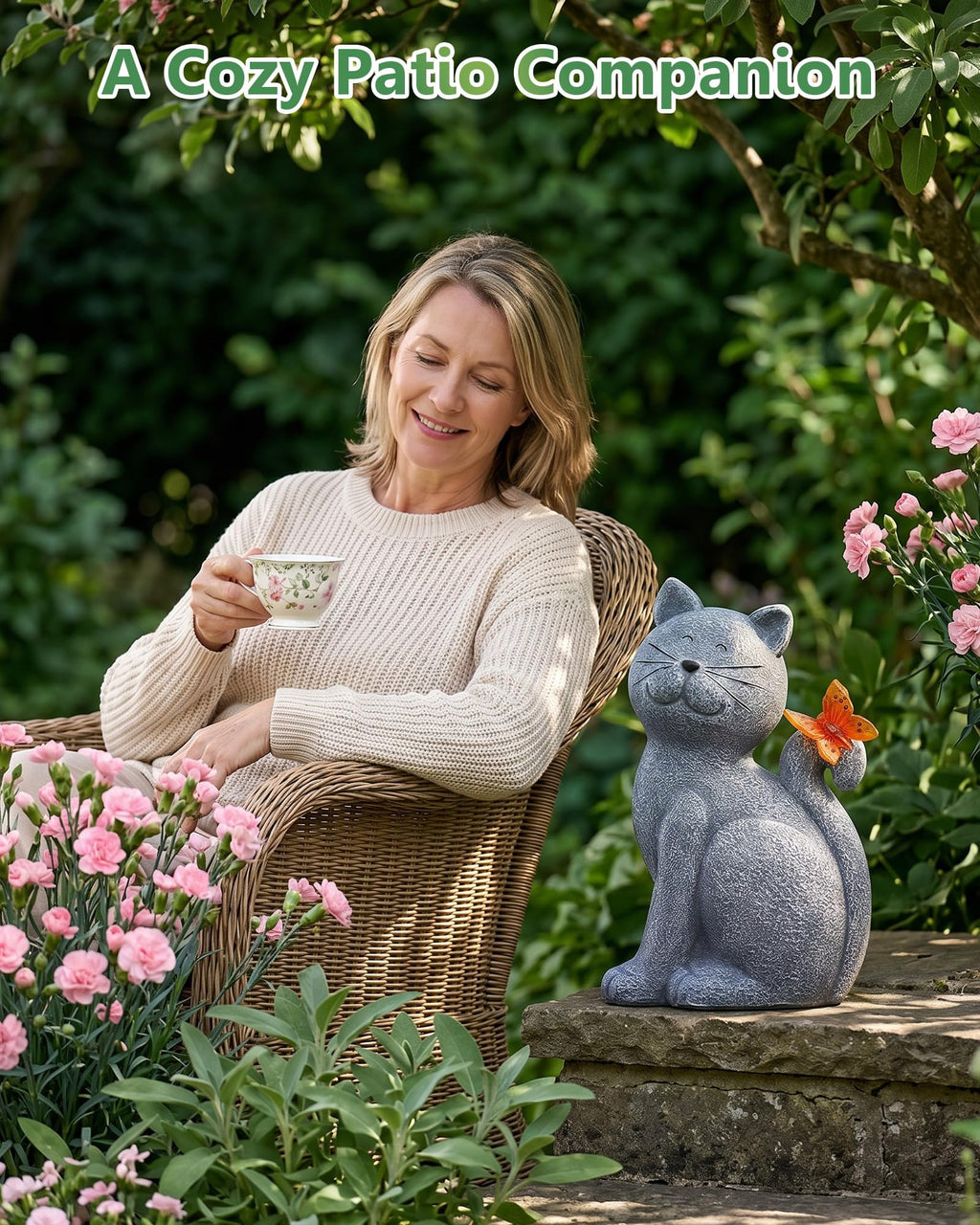 Solar Cat with Butterfly Garden Statue Light Outdoor Yard Decor Gift for Mom Grandma