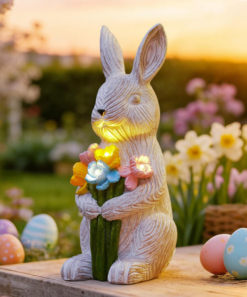 Solar Bunny with Succulent Garden Statue Light Outdoor Easter Gift for Mom Grandma