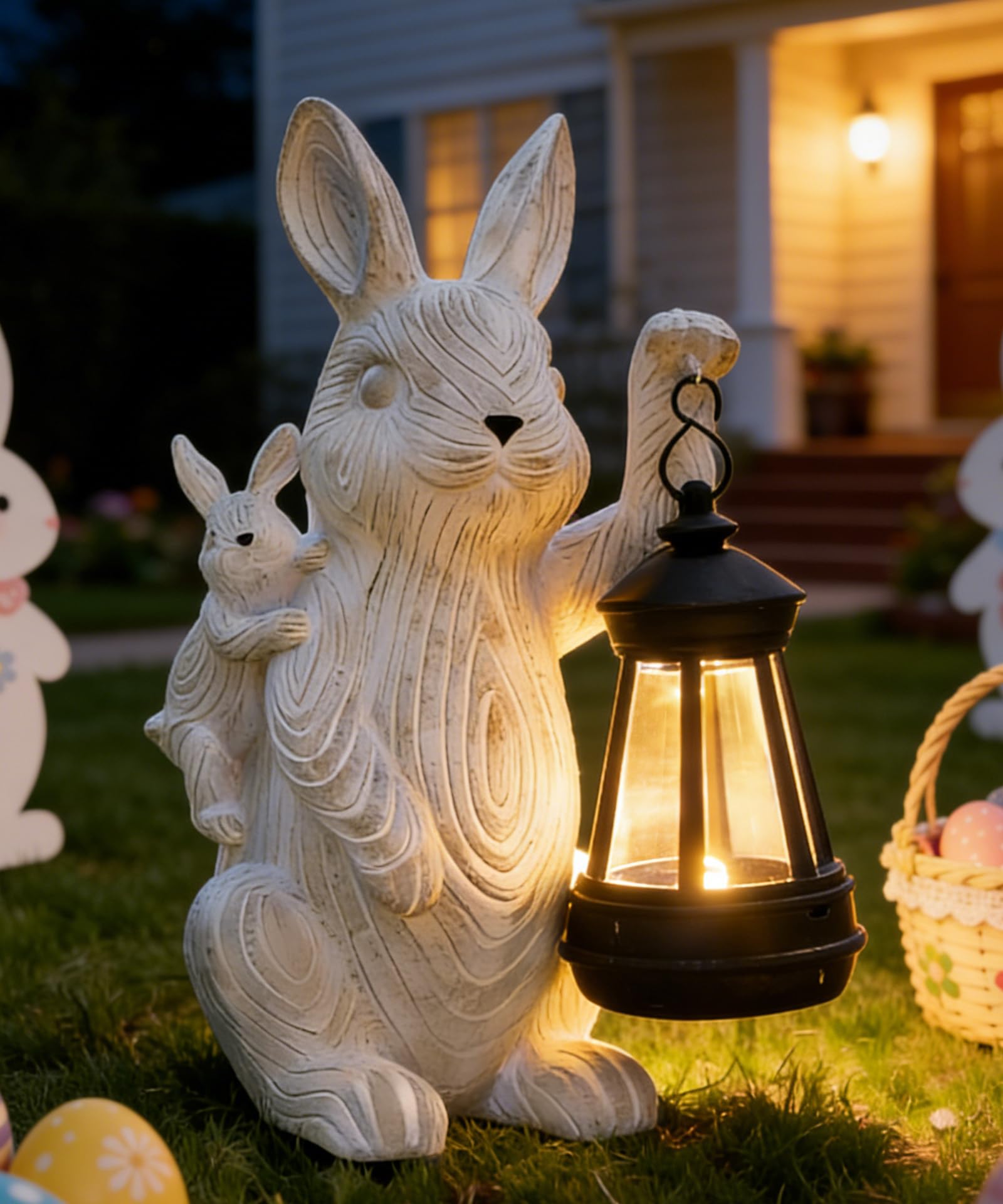 Solar Bunny with Succulent Garden Statue Light Outdoor Easter Gift for Mom Grandma