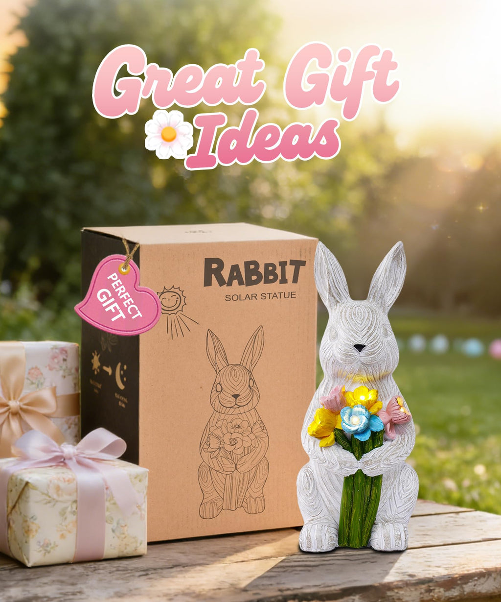 Solar Bunny with Succulent Garden Statue Light Outdoor Easter Gift for Mom Grandma