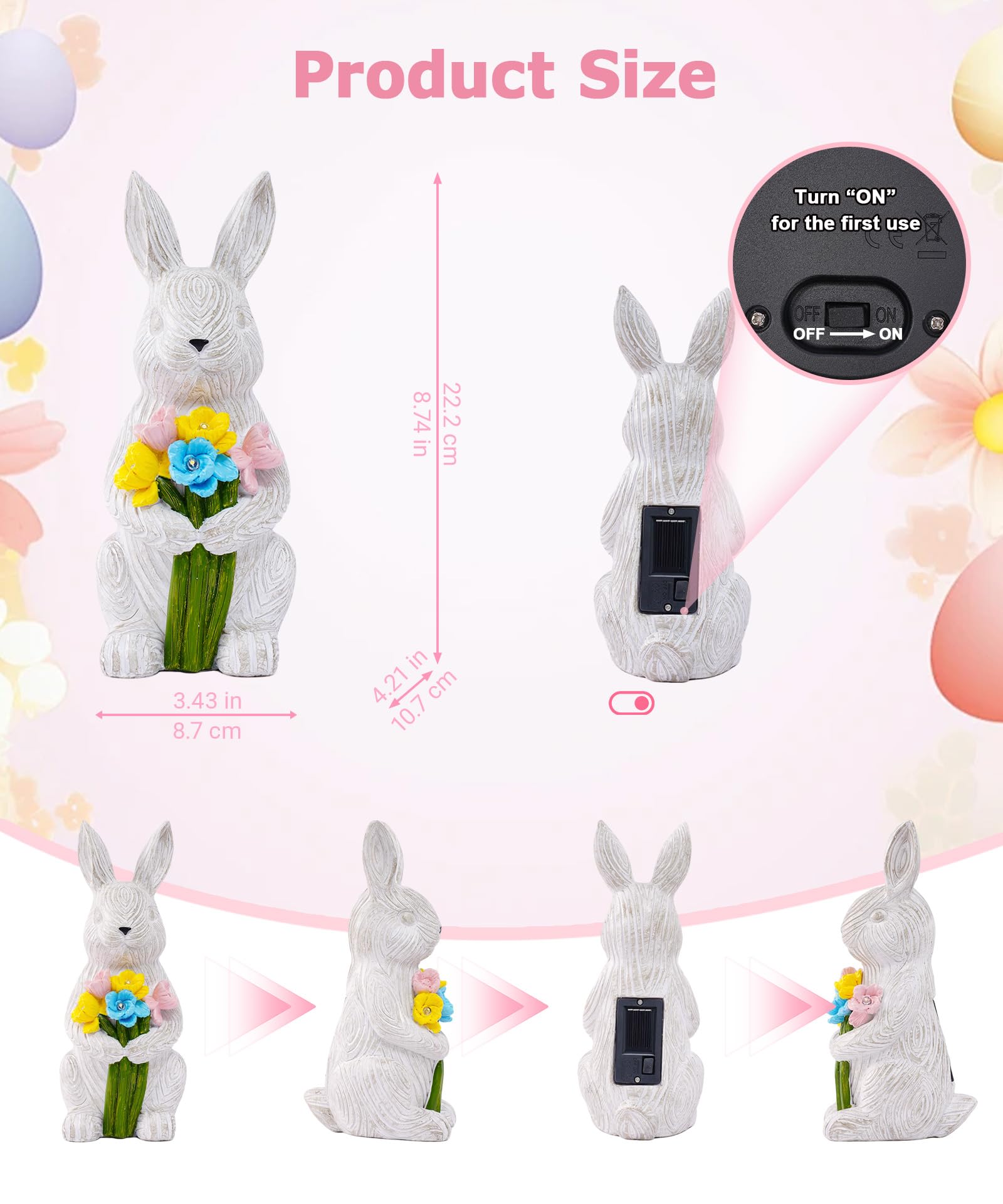 Solar Bunny with Succulent Garden Statue Light Outdoor Easter Gift for Mom Grandma