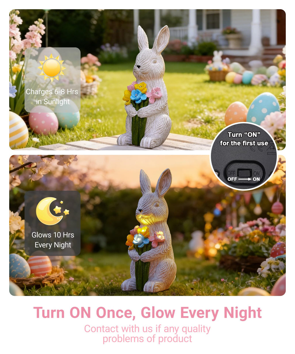 Solar Bunny with Succulent Garden Statue Light Outdoor Easter Gift for Mom Grandma