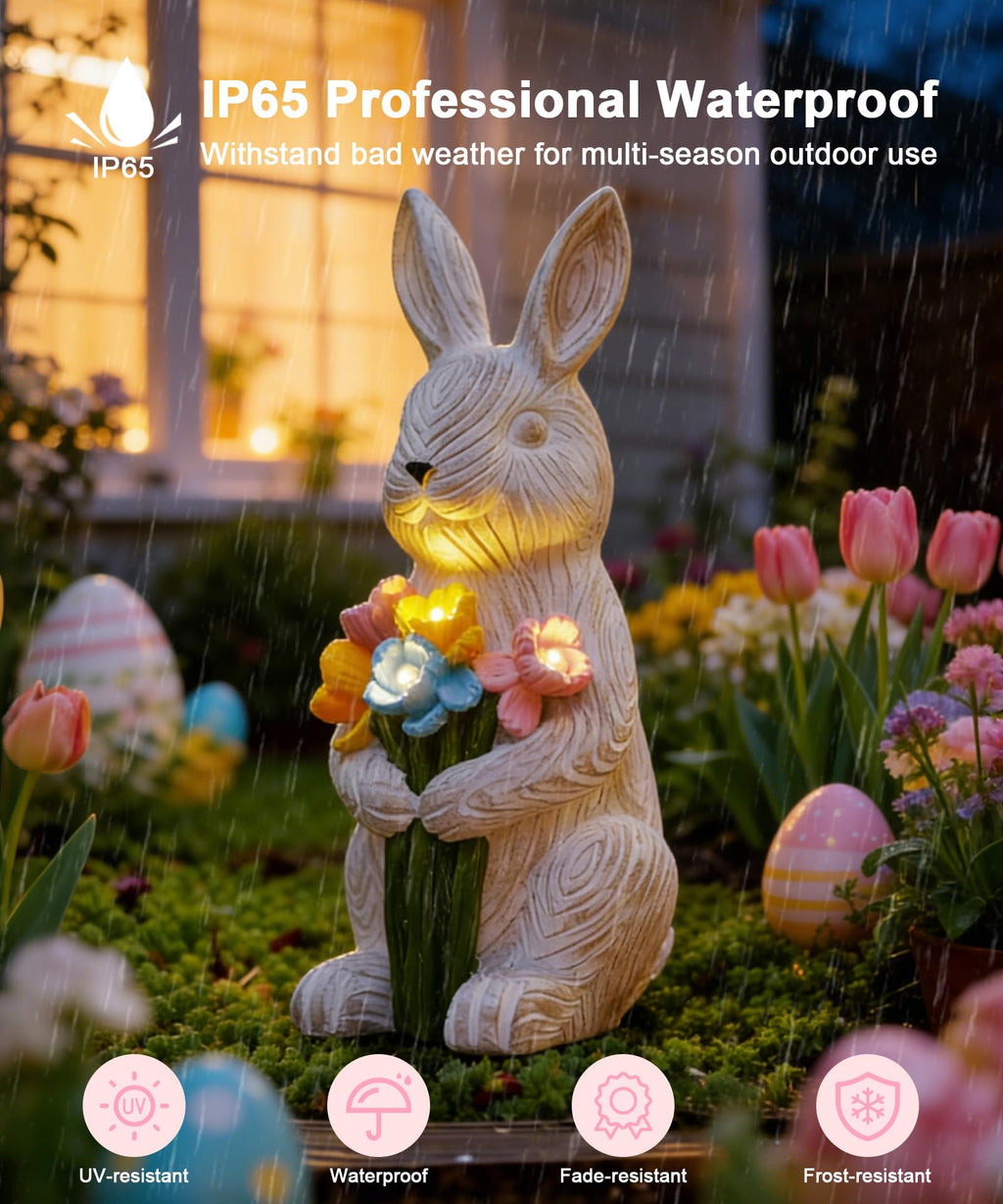 Solar Bunny with Succulent Garden Statue Light Outdoor Easter Gift for Mom Grandma