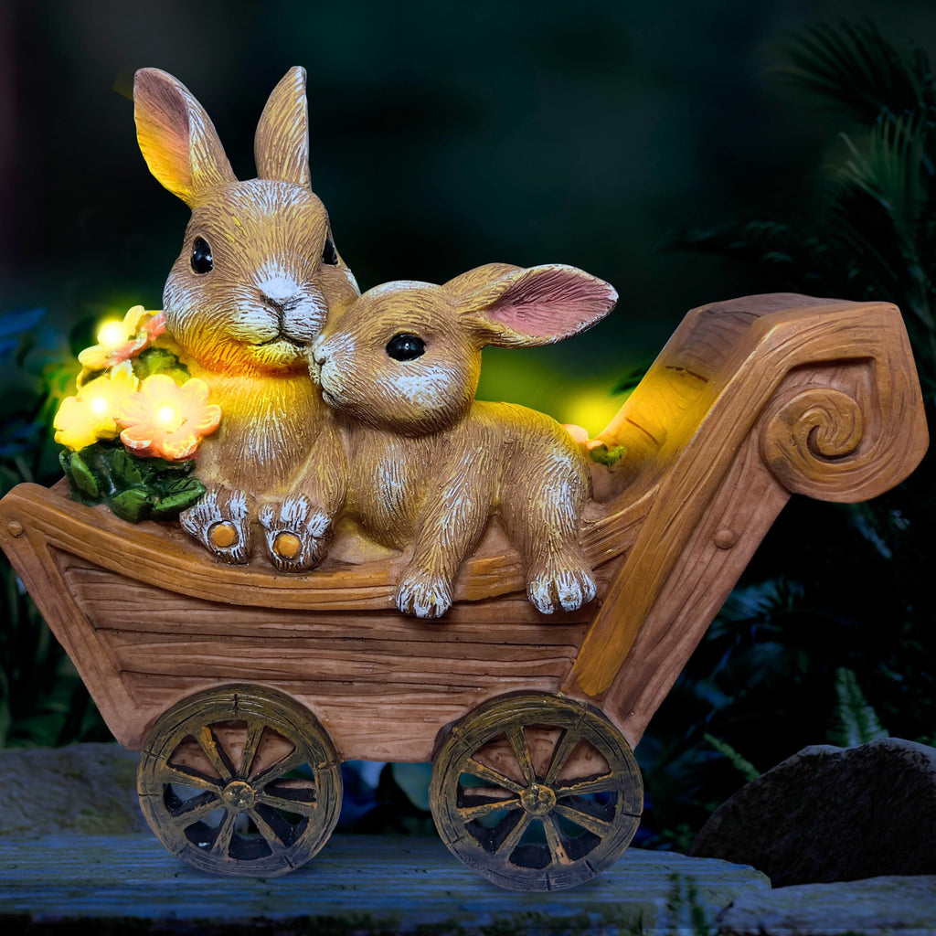 Solar Bunny Garden Statue with Light Waterproof Resin Outdoor Decor Gift for Mom Grandma