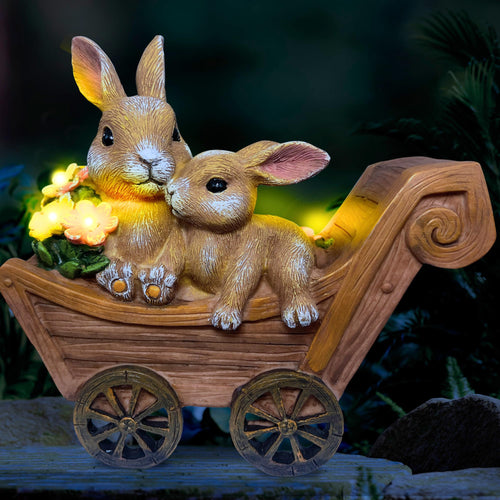 Solar Bunny Garden Statue with Light Waterproof Resin Outdoor Decor Gift for Mom Grandma