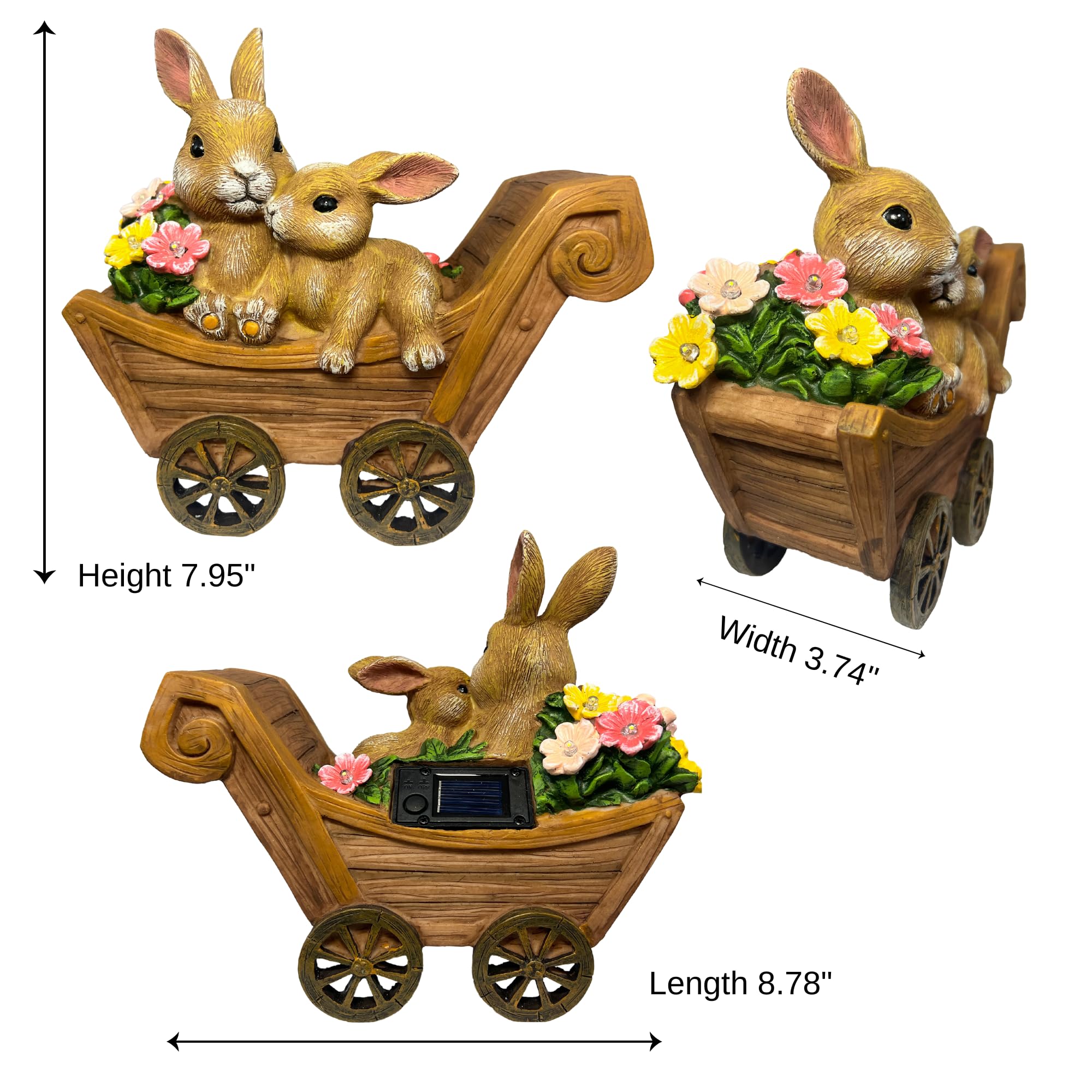 Solar Bunny Garden Statue with Light Waterproof Resin Outdoor Decor Gift for Mom Grandma
