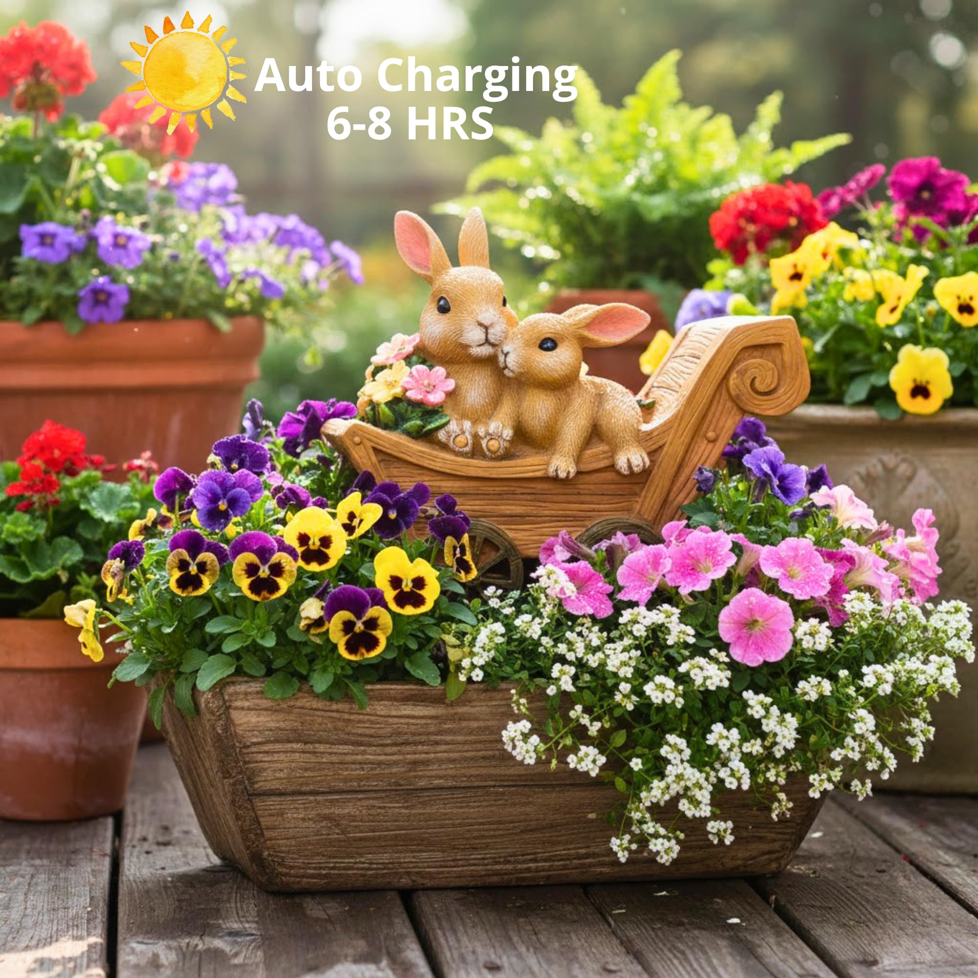 Solar Bunny Garden Statue with Light Waterproof Resin Outdoor Decor Gift for Mom Grandma