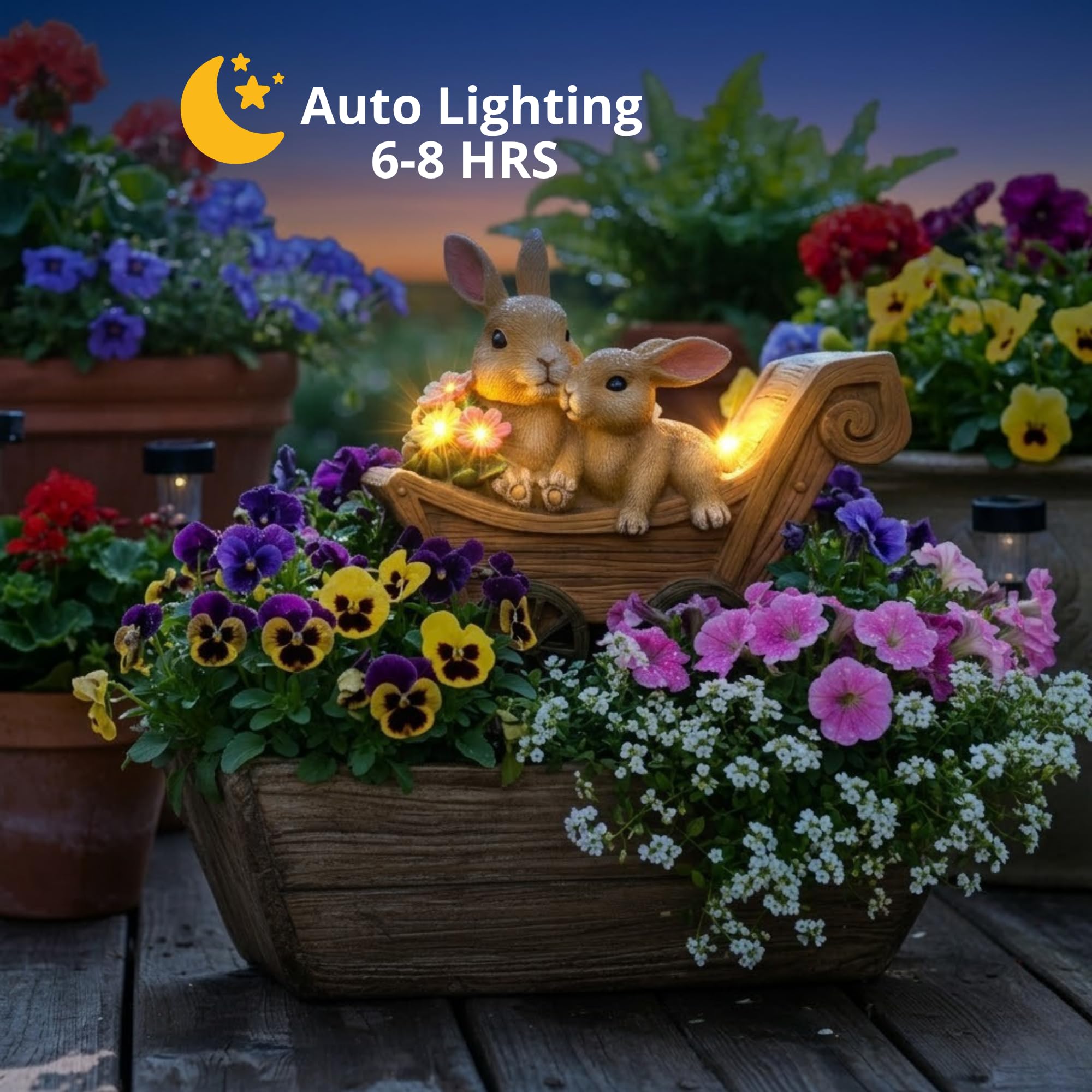Solar Bunny Garden Statue with Light Waterproof Resin Outdoor Decor Gift for Mom Grandma