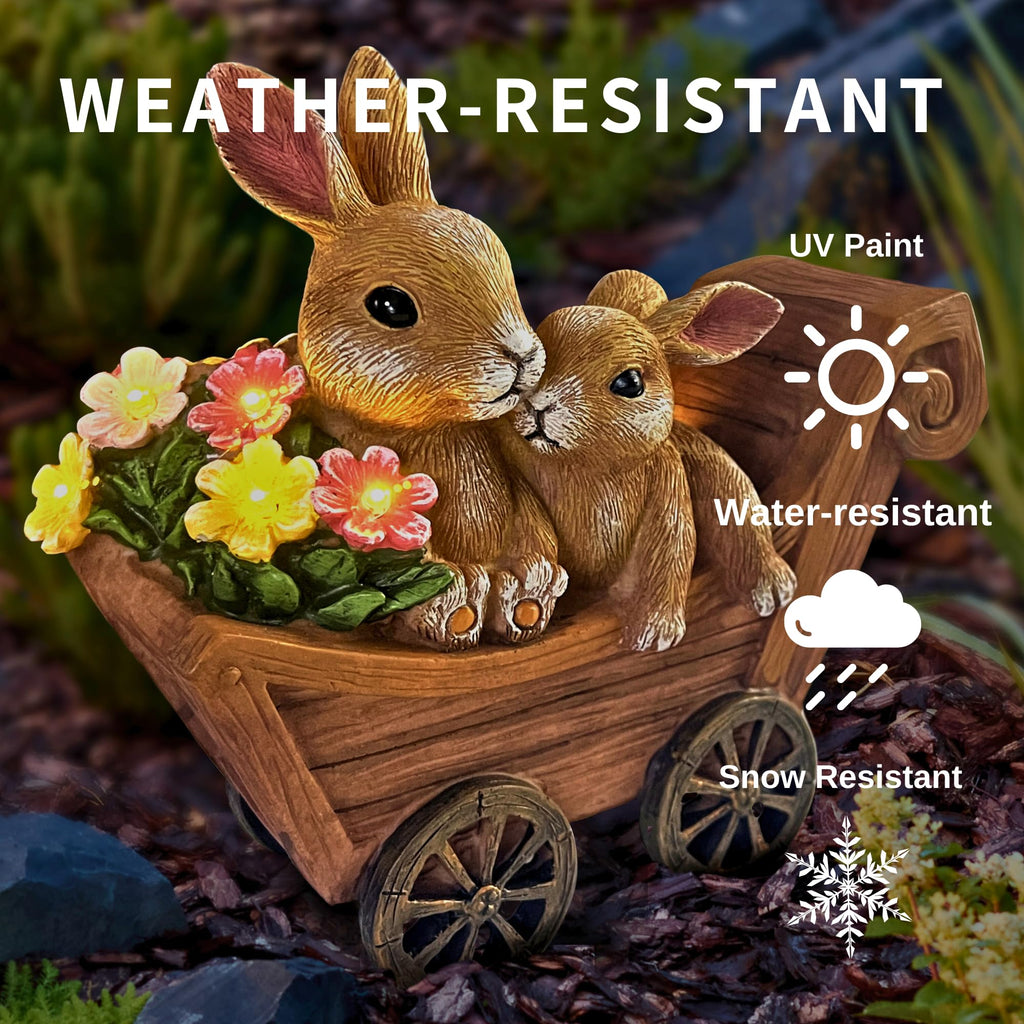 Solar Bunny Garden Statue with Light Waterproof Resin Outdoor Decor Gift for Mom Grandma