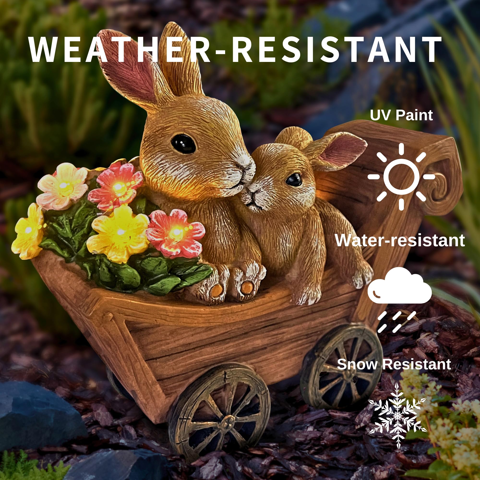 Solar Bunny Garden Statue with Light Waterproof Resin Outdoor Decor Gift for Mom Grandma