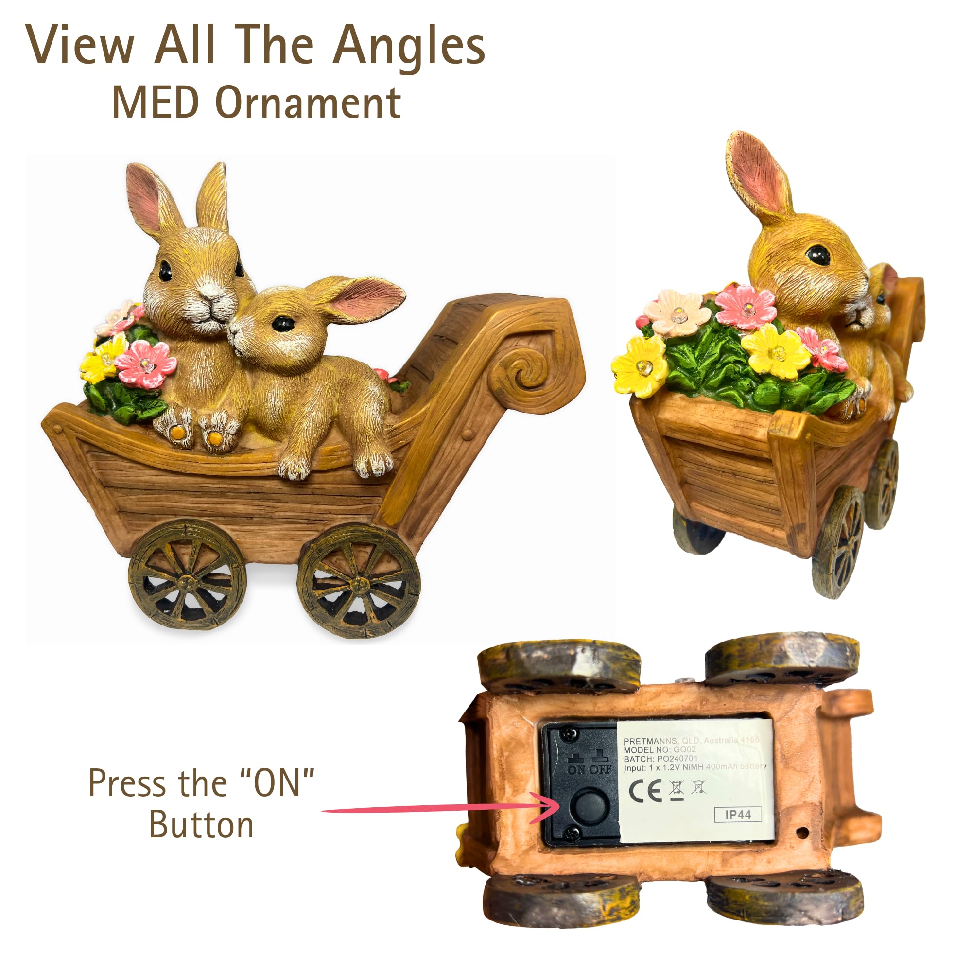 Solar Bunny Garden Statue with Light Waterproof Resin Outdoor Decor Gift for Mom Grandma