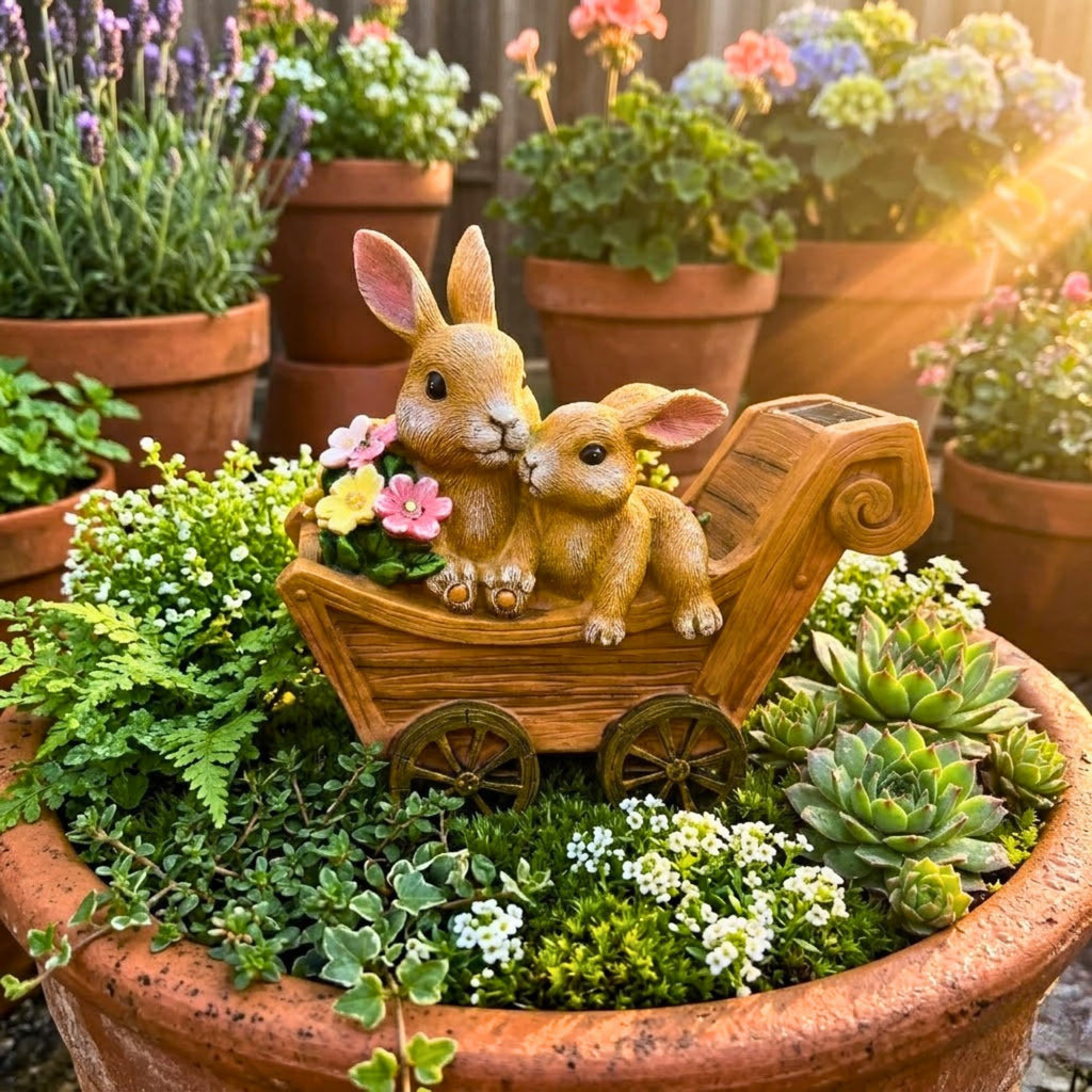 Solar Bunny Garden Statue with Light Waterproof Resin Outdoor Decor Gift for Mom Grandma