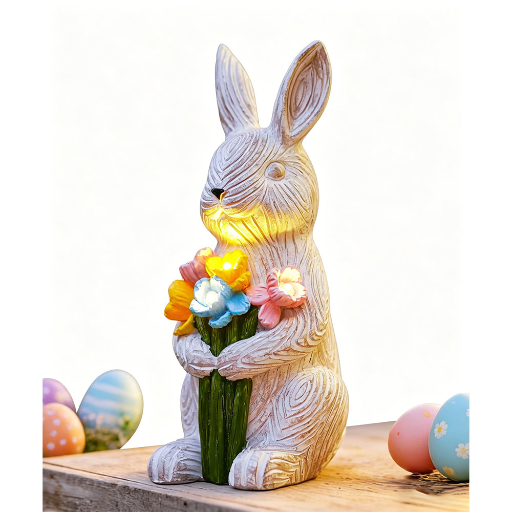 Solar Bunny with Succulent Garden Statue Light Outdoor Easter Gift for Mom Grandma