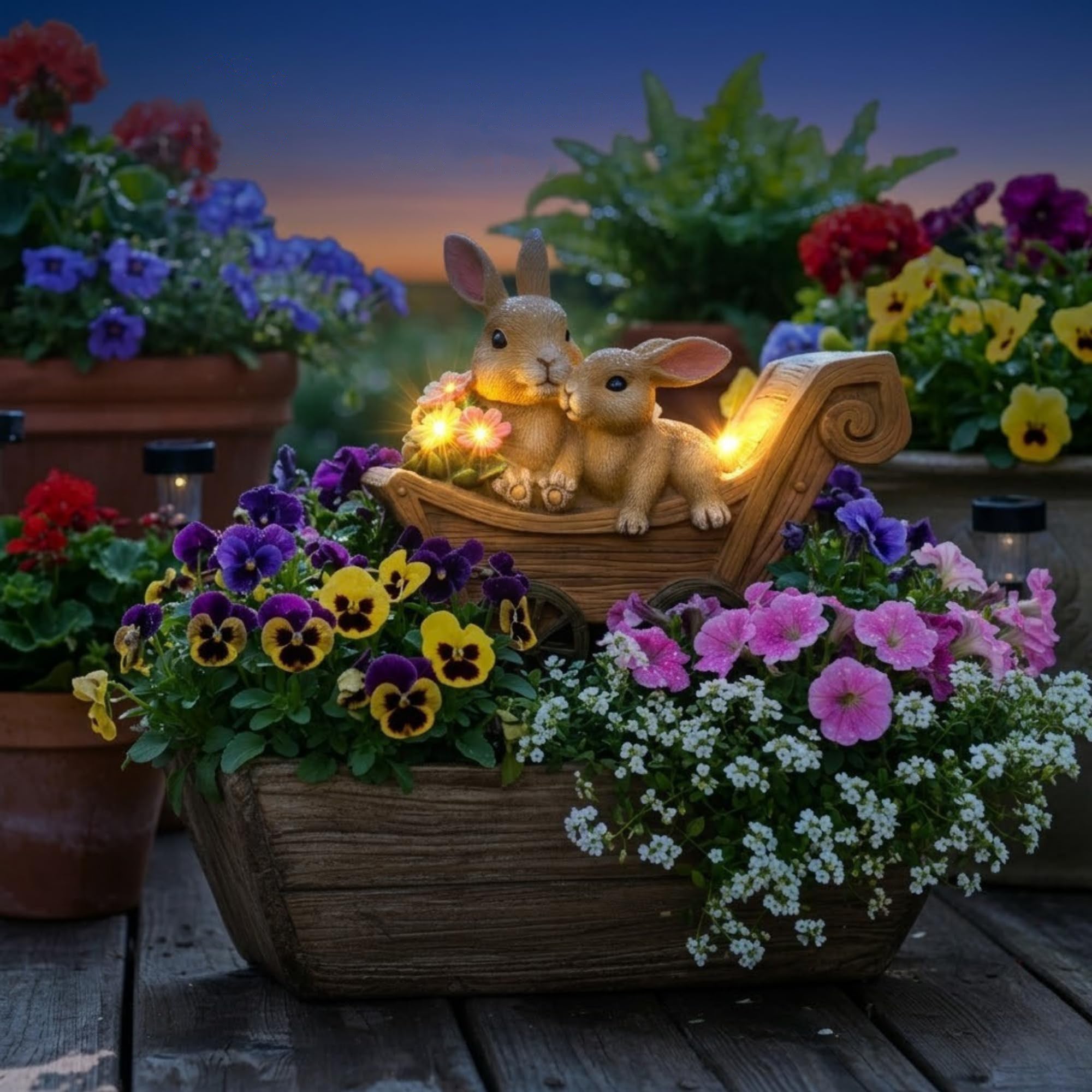 Solar Bunny Garden Statue with LED Light Waterproof Resin Outdoor Decor for Patio Yard Fantasycourse