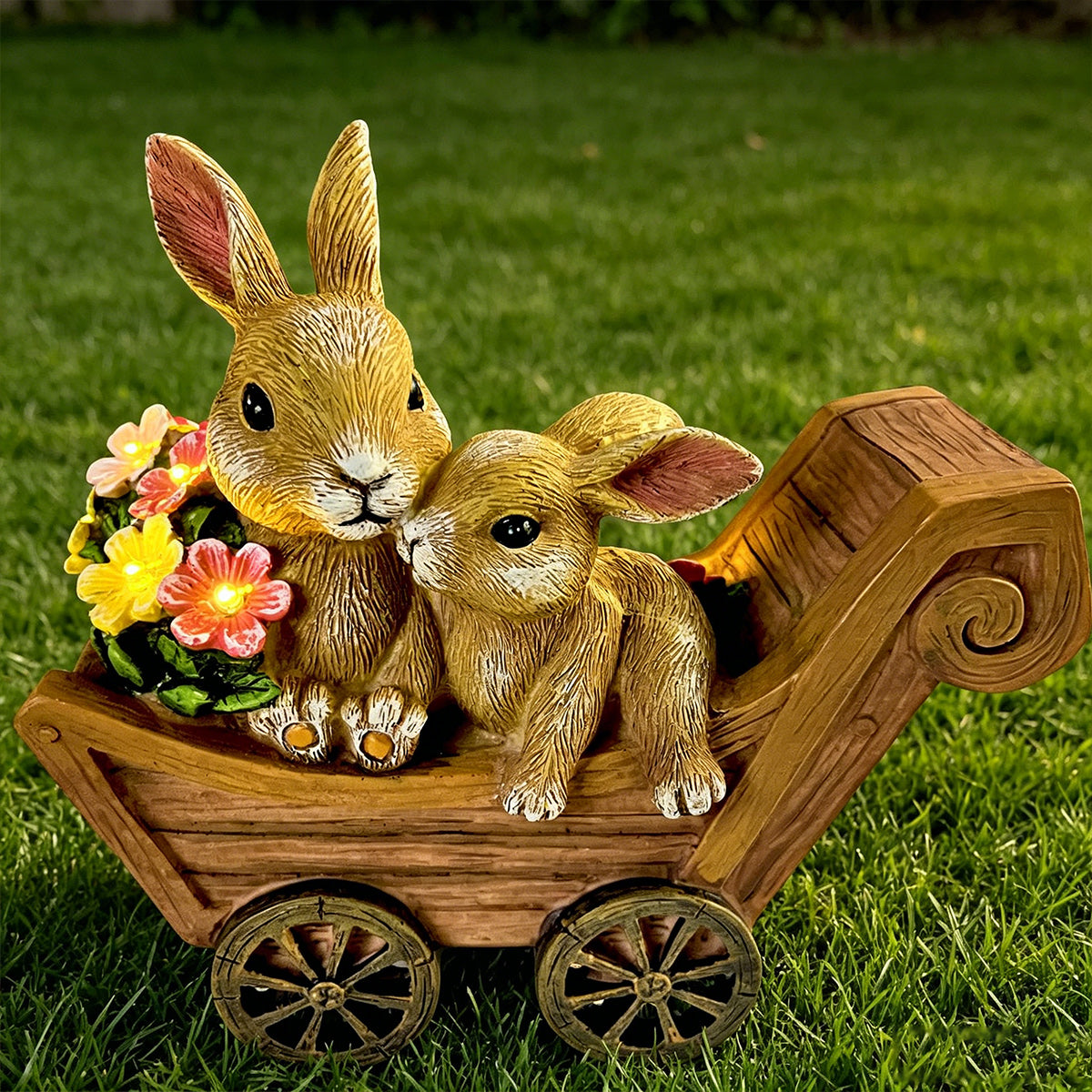 Solar Bunny Garden Statue with LED Light Waterproof Resin Outdoor Decor for Patio Yard Fantasycourse