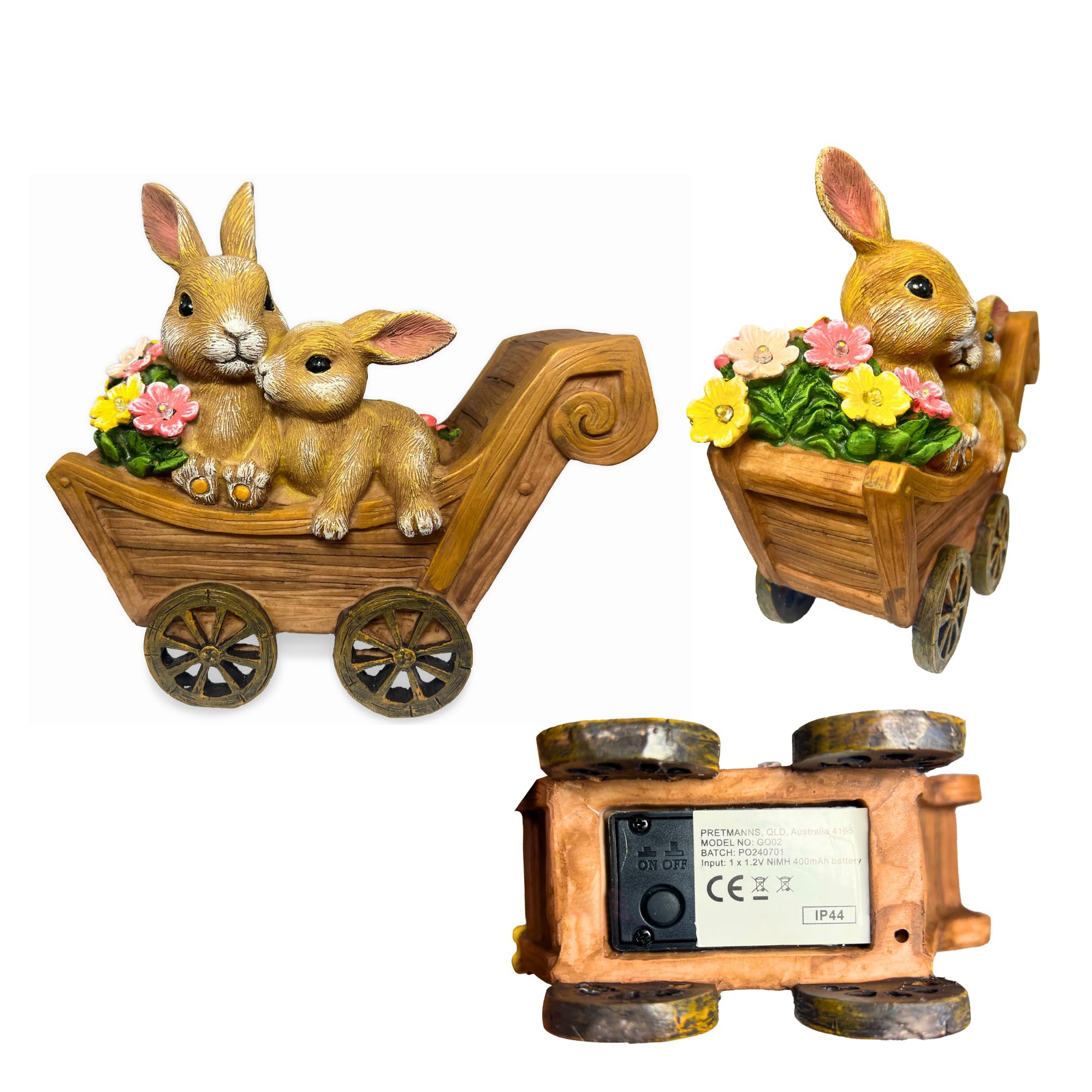 Solar Bunny Garden Statue with LED Light Waterproof Resin Outdoor Decor for Patio Yard Fantasycourse