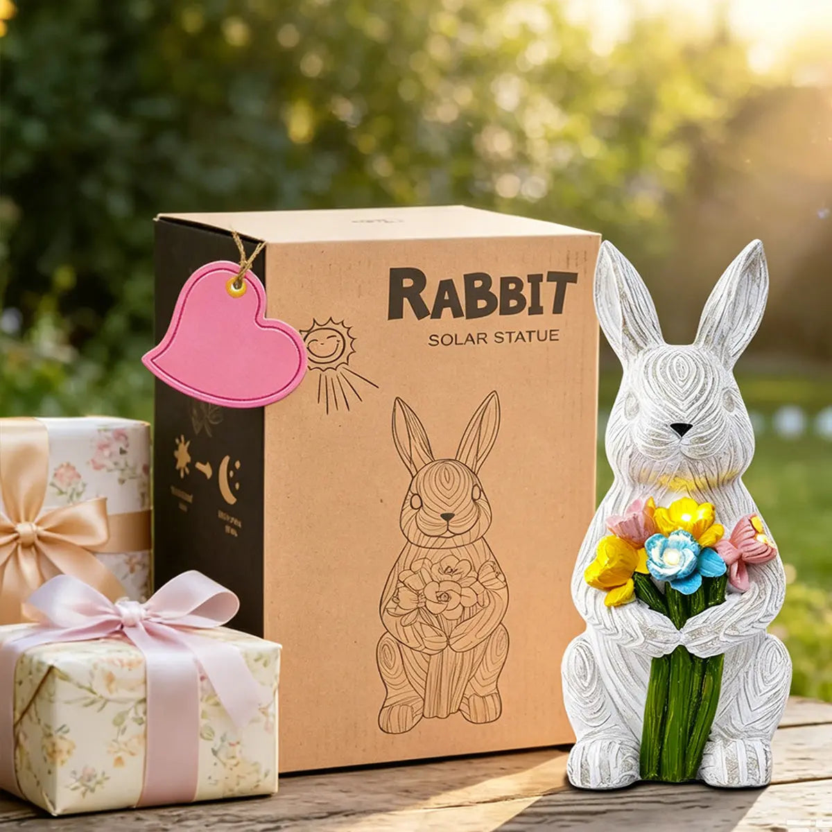 Solar Bunny Garden Statue with Succulent LED Light Waterproof Resin Outdoor Decor Fantasycourse