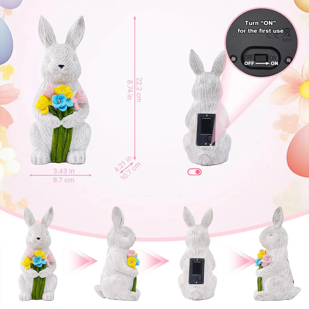 Solar Bunny Garden Statue with Succulent LED Light Waterproof Resin Outdoor Decor Fantasycourse
