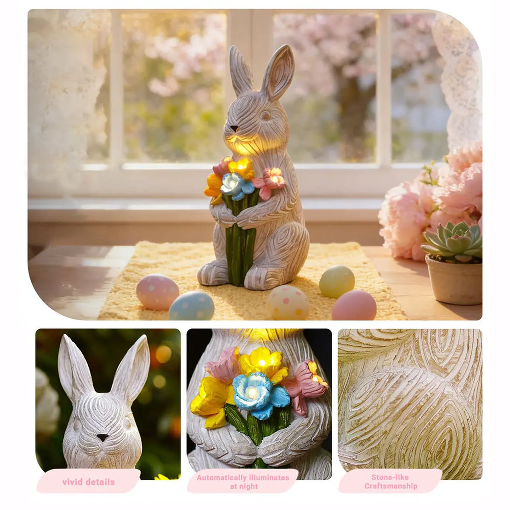 Solar Bunny Garden Statue with Succulent LED Light Waterproof Resin Outdoor Decor Fantasycourse