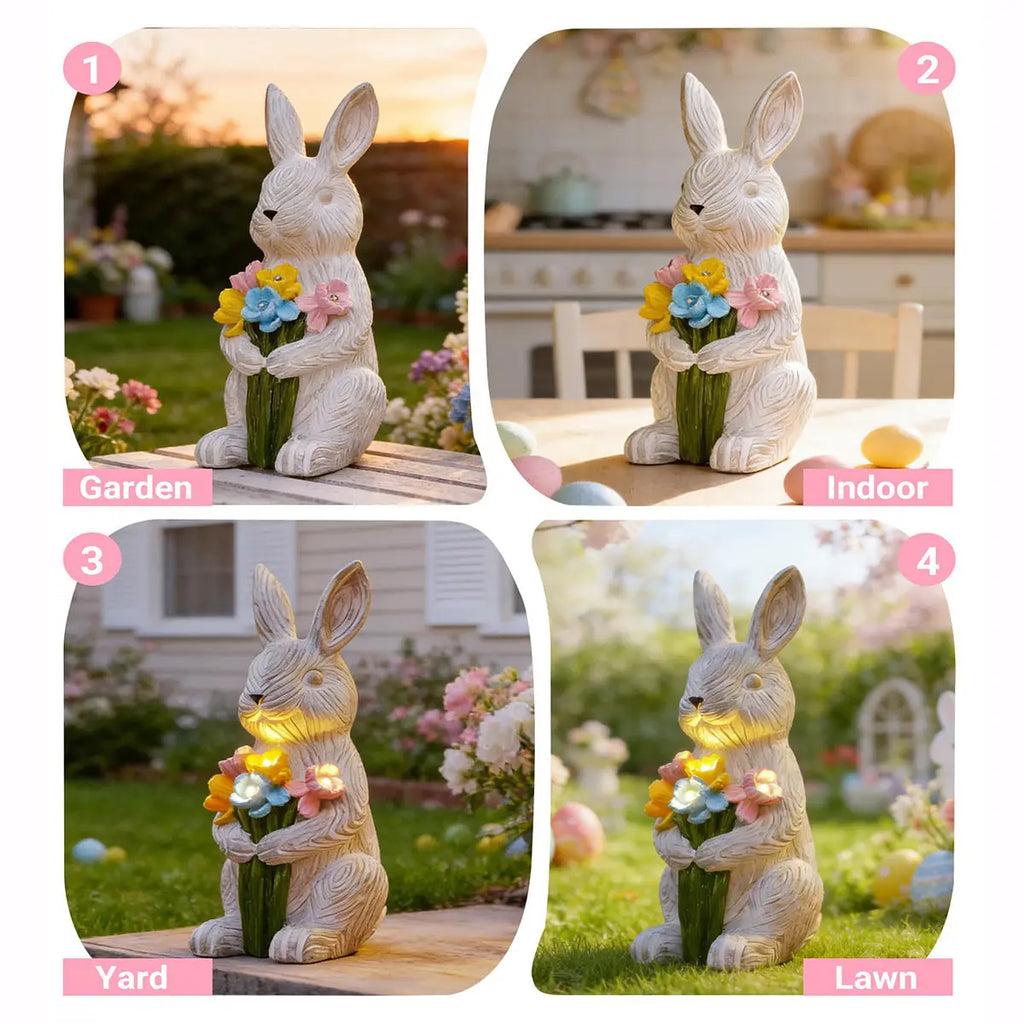 Solar Bunny Garden Statue with Succulent LED Light Waterproof Resin Outdoor Decor Fantasycourse