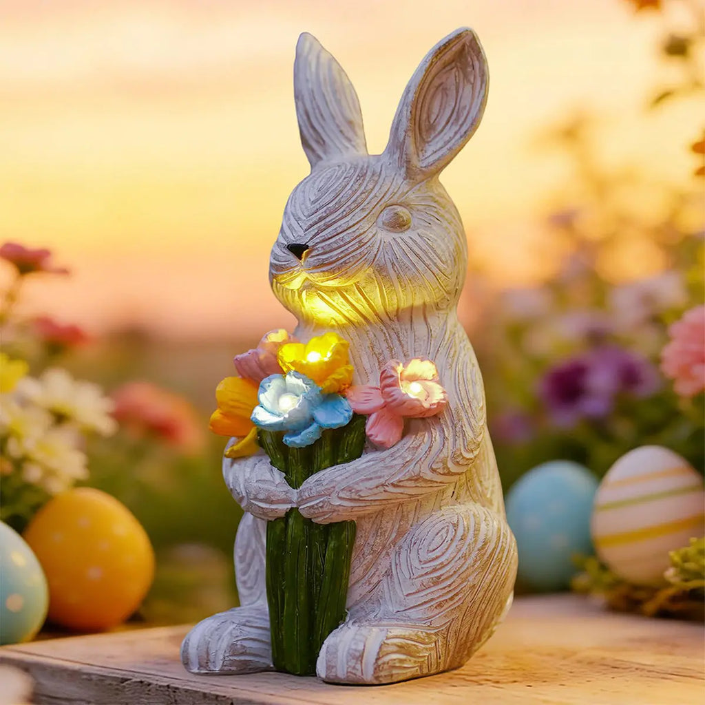 Solar Bunny Garden Statue with Succulent LED Light Waterproof Resin Outdoor Decor Fantasycourse