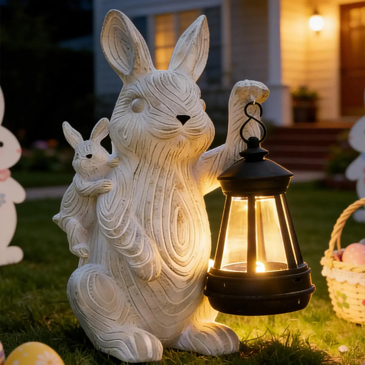 Solar Bunny Garden Statue with Succulent LED Light Waterproof Resin Outdoor Decor Fantasycourse
