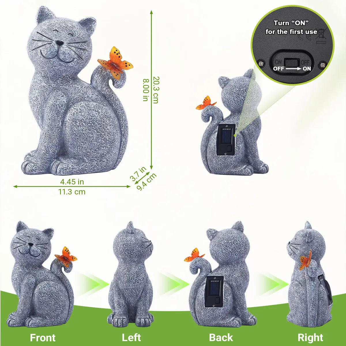Solar Cat Garden Statue with Butterfly LED Light Waterproof Resin Outdoor Decor Fantasycourse