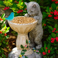 Solar Cat Garden Statue with Bird Bath IP44 Weatherproof Resin Outdoor Decor Fantasycourse