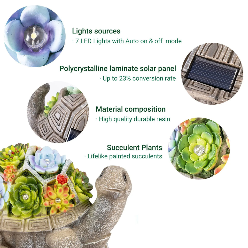 Solar Turtle Garden Statue with LED Light IP44 Weatherproof Resin Outdoor Decor Fantasycourse