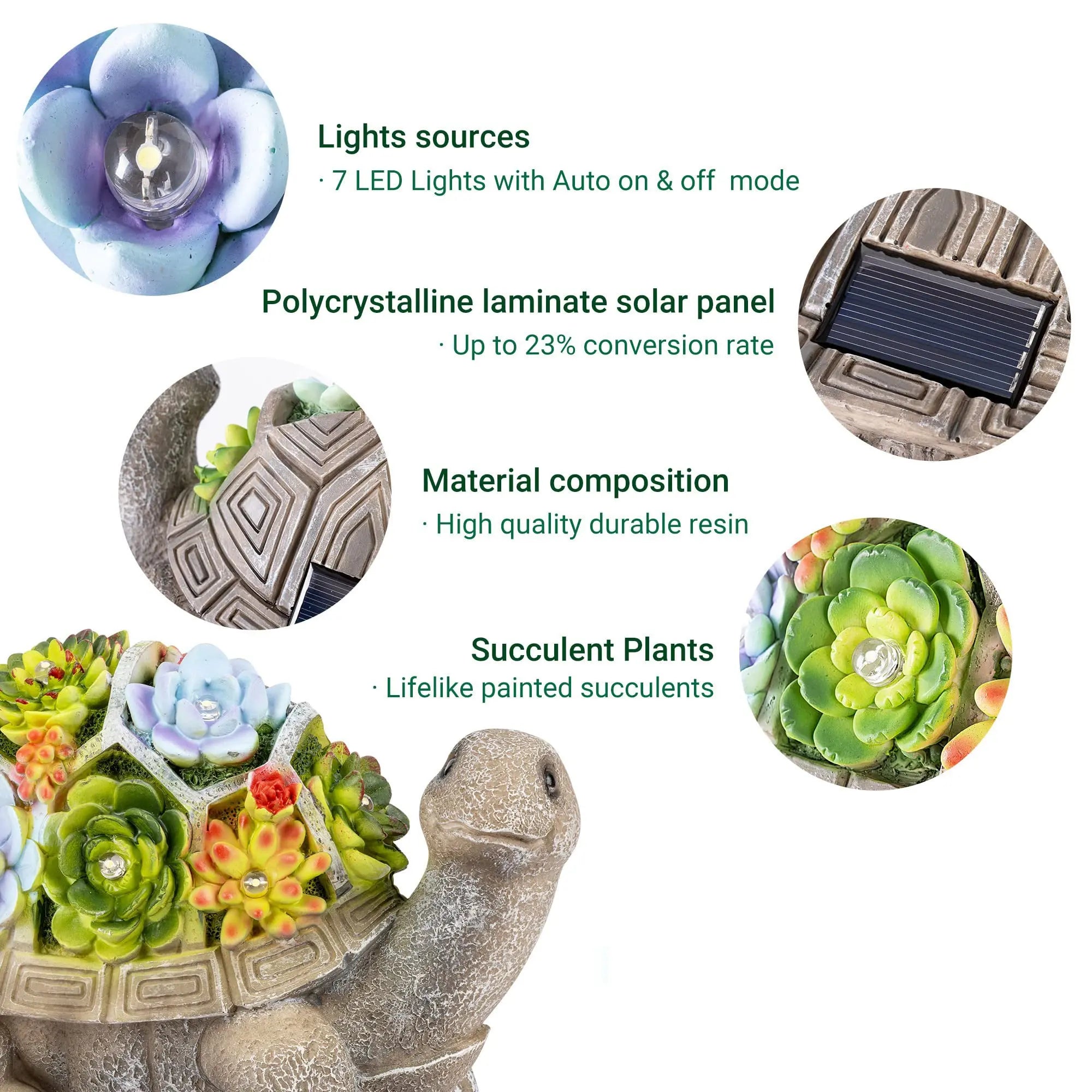 Solar Turtle Garden Statue with LED Light IP44 Weatherproof Resin Outdoor Decor Fantasycourse