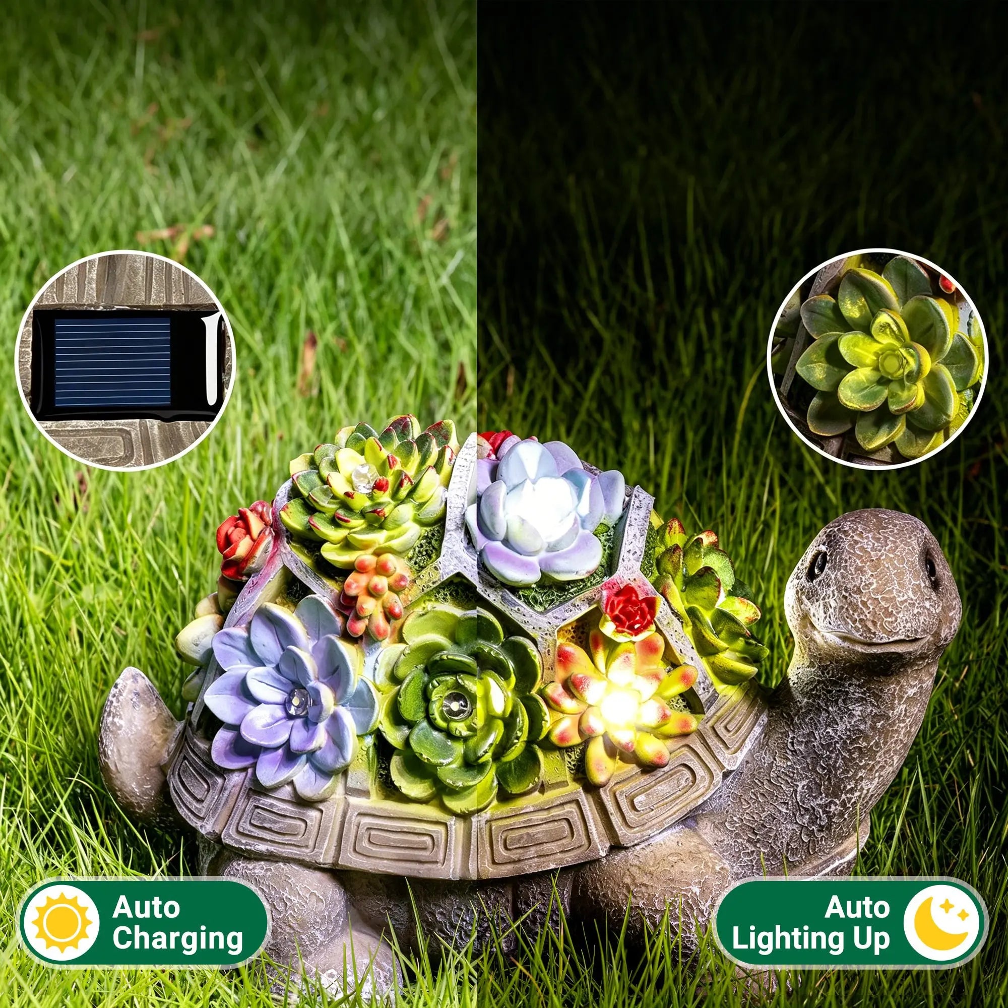 Solar Turtle Garden Statue with LED Light IP44 Weatherproof Resin Outdoor Decor Fantasycourse