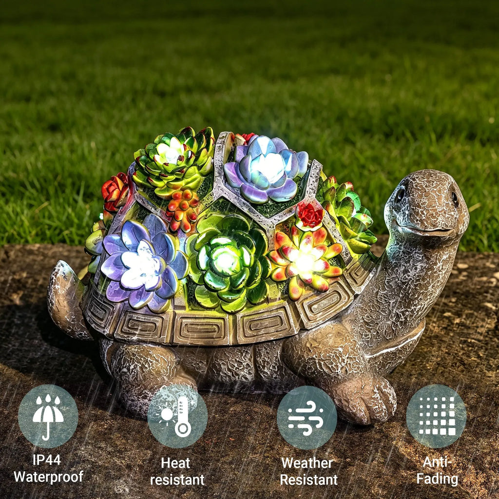 Solar Turtle Garden Statue with LED Light IP44 Weatherproof Resin Outdoor Decor Fantasycourse