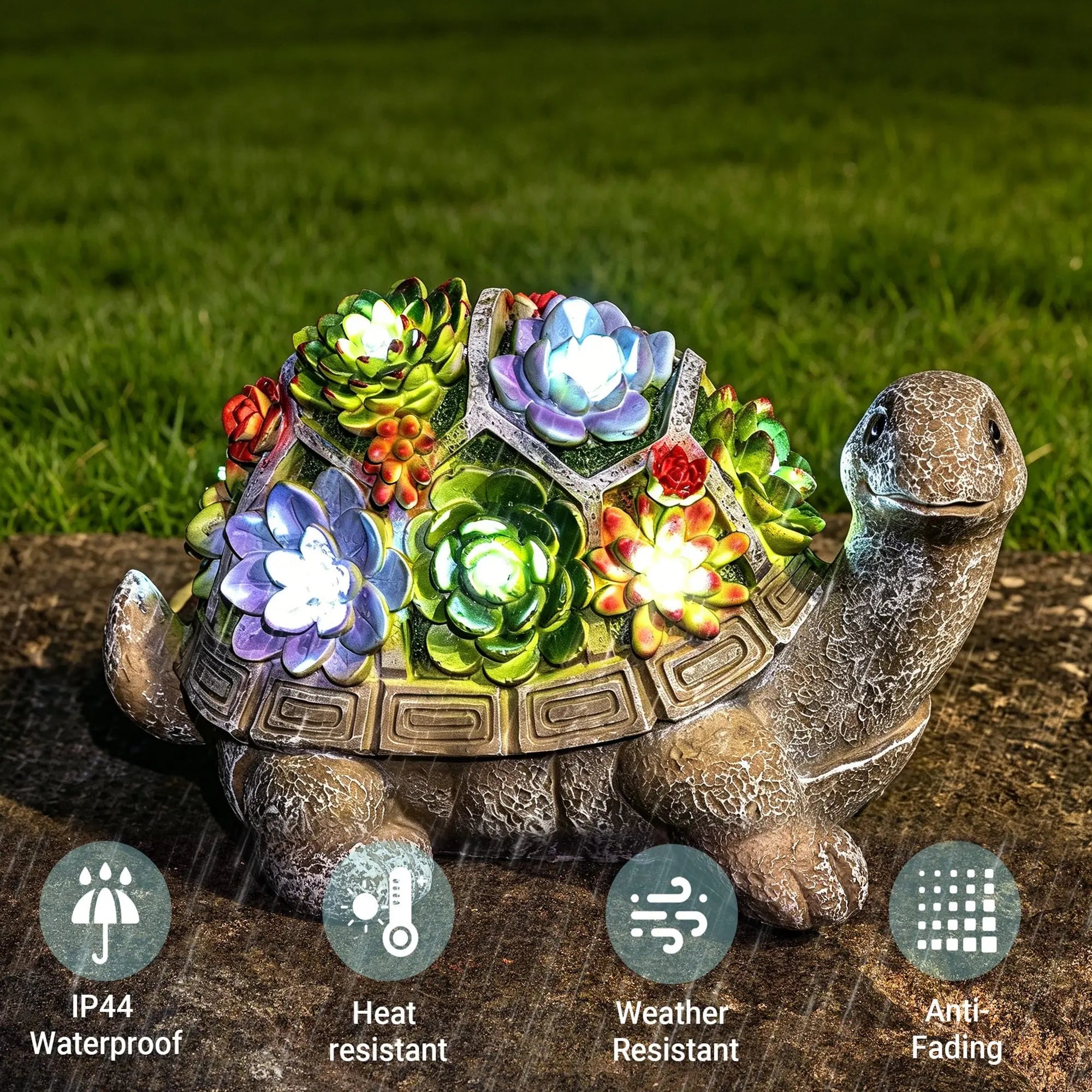 Solar Turtle Garden Statue with LED Light IP44 Weatherproof Resin Outdoor Decor Fantasycourse