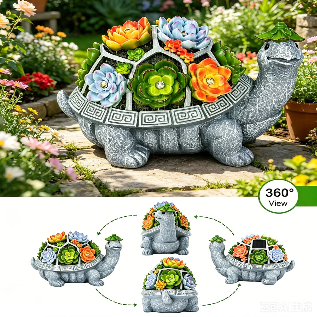 Large Solar Turtle Garden Statue 11 Inch with 7 LED Lights Weatherproof Resin Outdoor Decor Fantasycourse