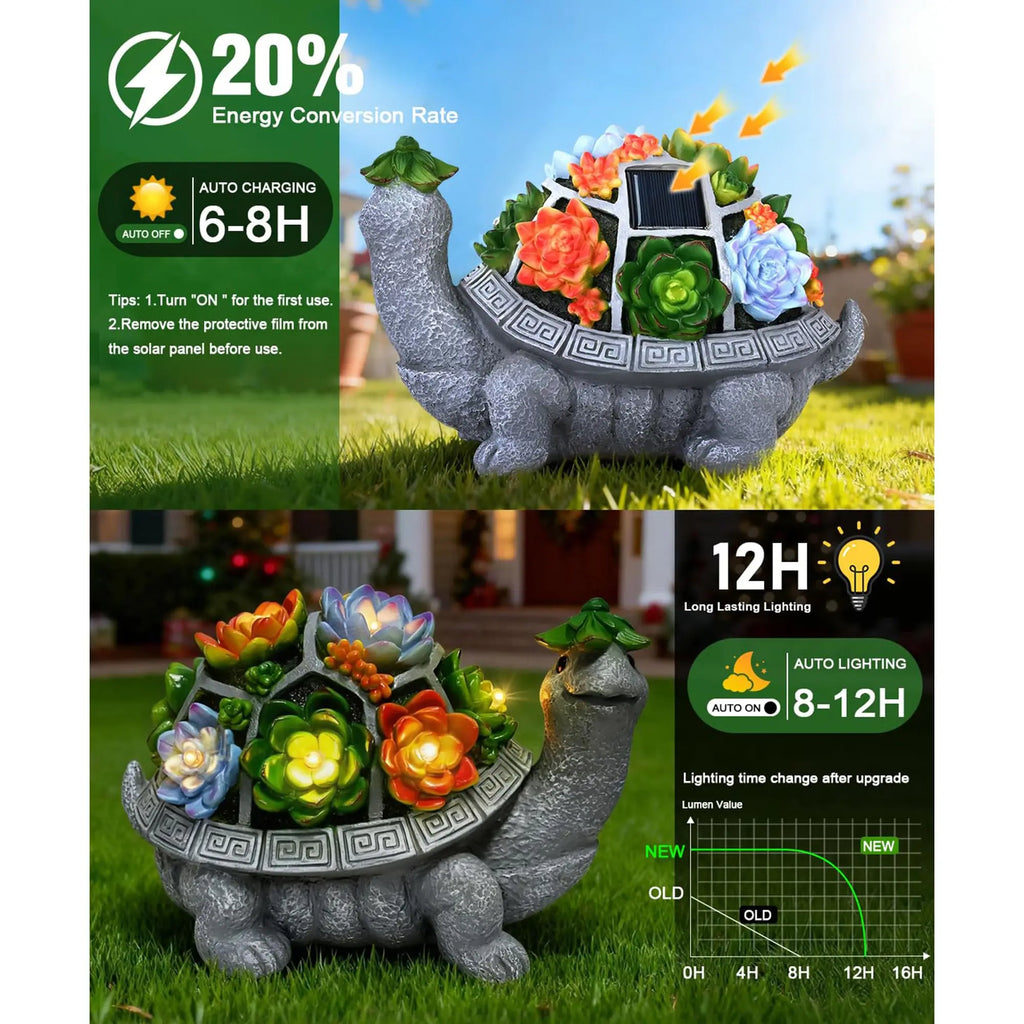 Large Solar Turtle Garden Statue 11 Inch with 7 LED Lights Weatherproof Resin Outdoor Decor Fantasycourse